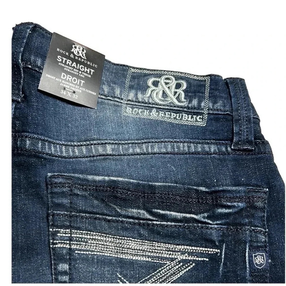 Rock & Republic,Jeans,Men 34x32 straight,faded,blue NWT,biker,moto comfy - Picture 10 of 13